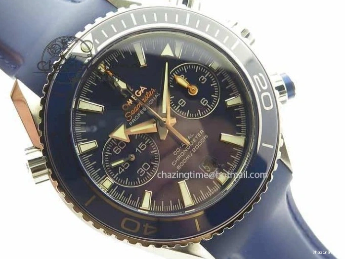 0203 Chic Planet Ocean Master Chrono 45mm SS OM 1:1 Best Edition Blue Dial On Blue Rubber Strap A 8172